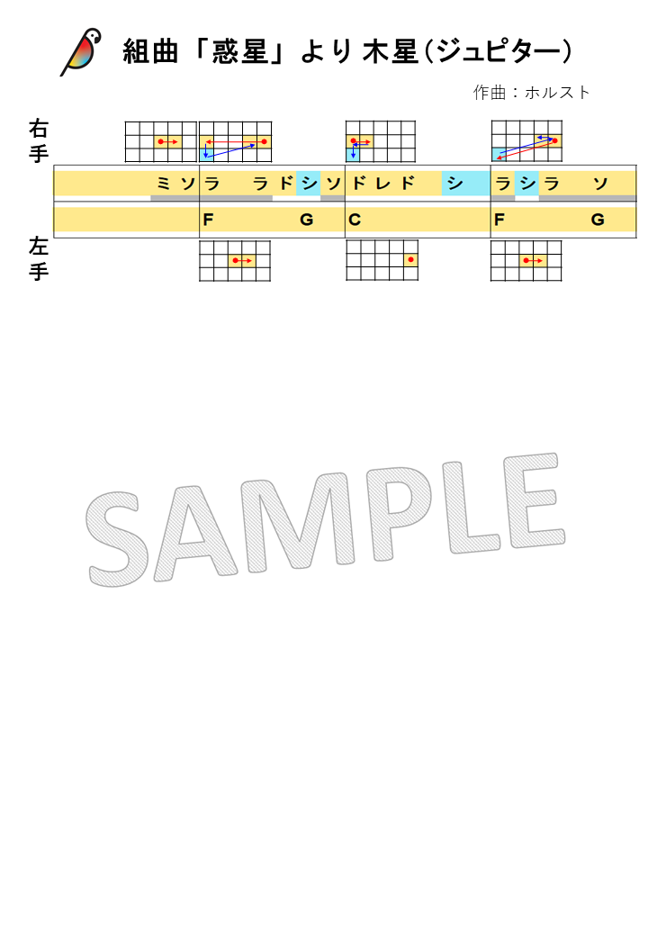 【音名図形譜PDF】組曲「惑星」より木星(ジュピター)